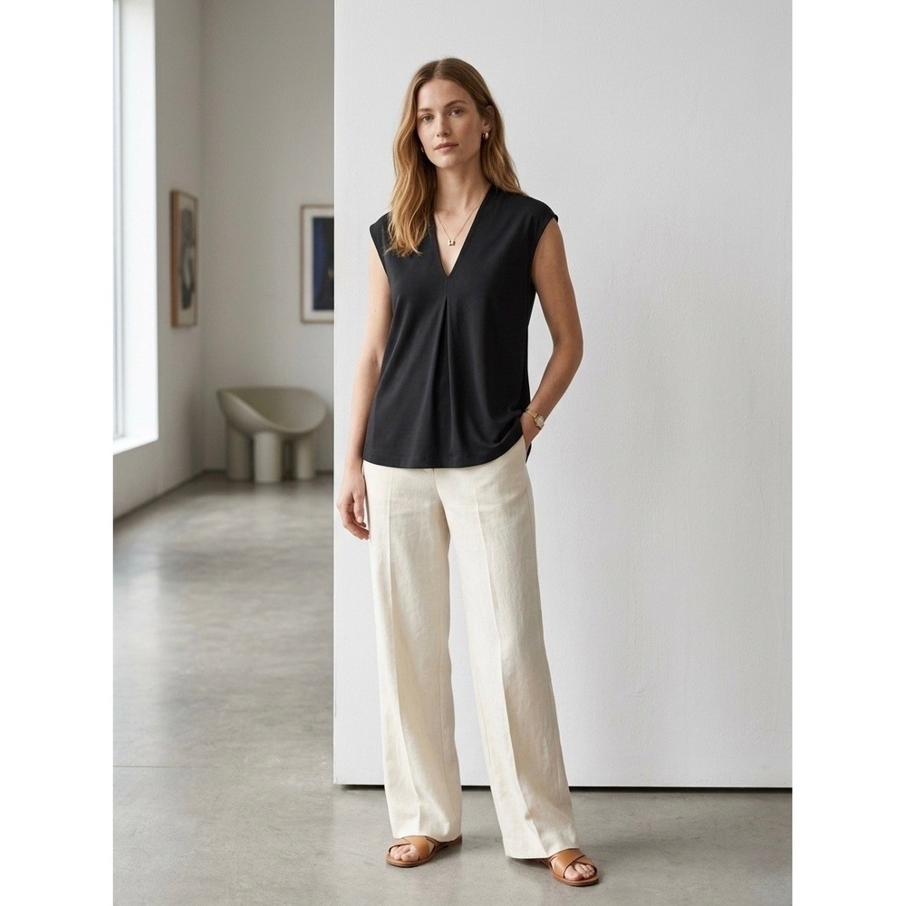 COS Black Lyocell V-Neck Pleated Sleeveless Top Size S 1272831 1
